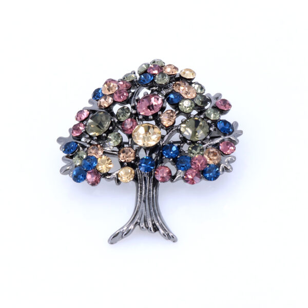 Broșă Copacul Vieții cu Cristale Colorate, Metal, 4.5×4